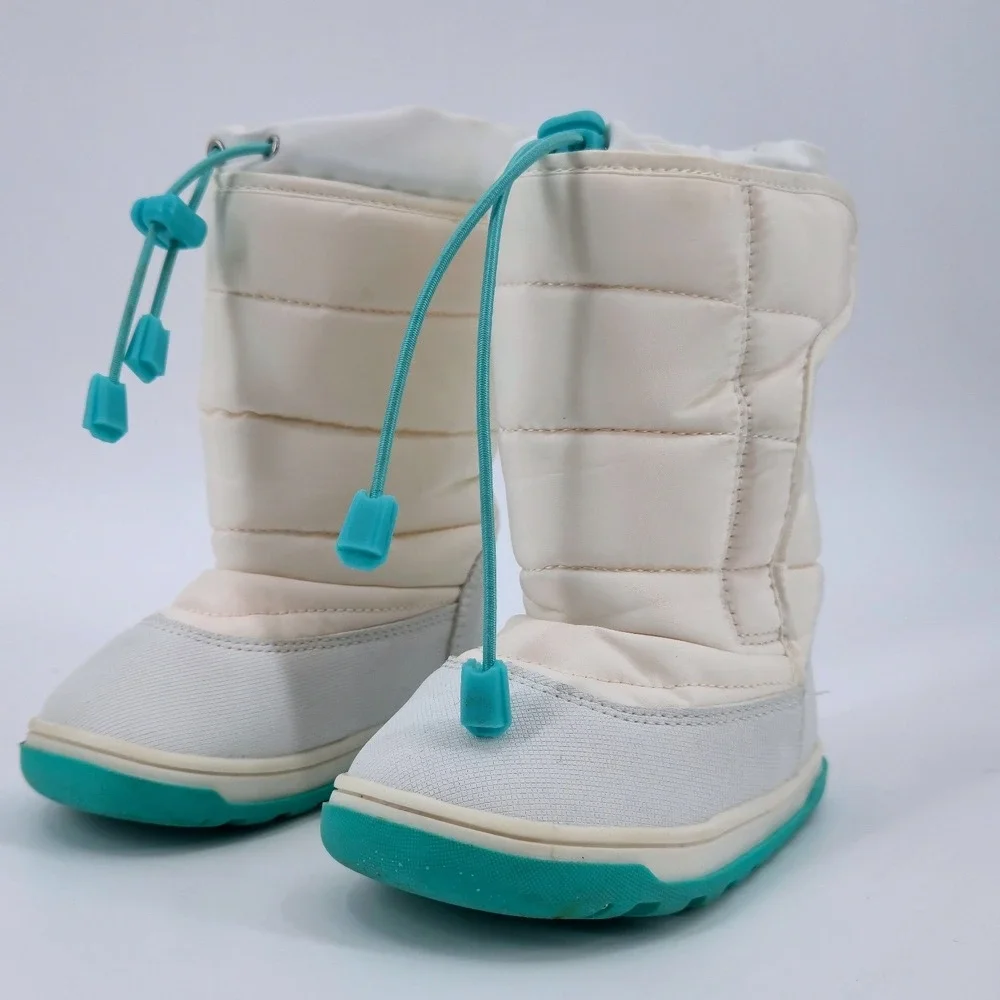Ten Little Kids Puffer Winter Snow Boots White Teal 3M Thinsulate US 7‎ Unisex